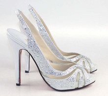 Summer sandals silvery white open toe rhinestones high-heeled shoes all-match women’s shoes