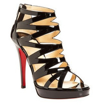 Japanned leather high-heeled shoes black gladiator cutout sandals open toe vintage shoes genuine leather women’s shoes