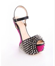 2012 summer sandals open toe high-heeled shoes colorant match platform women’s shoes rivet shoes hedgehogs3 shoes