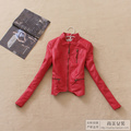 2013 spring women's outerwear fashion stand collar short design slim motorcycle small leather clothing jacket 2