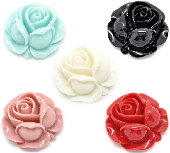 Resin Craft 100 Mixed Resin Rose Flower Flatback cabochon Embellishments Jewelry Making Findings 27x27mm