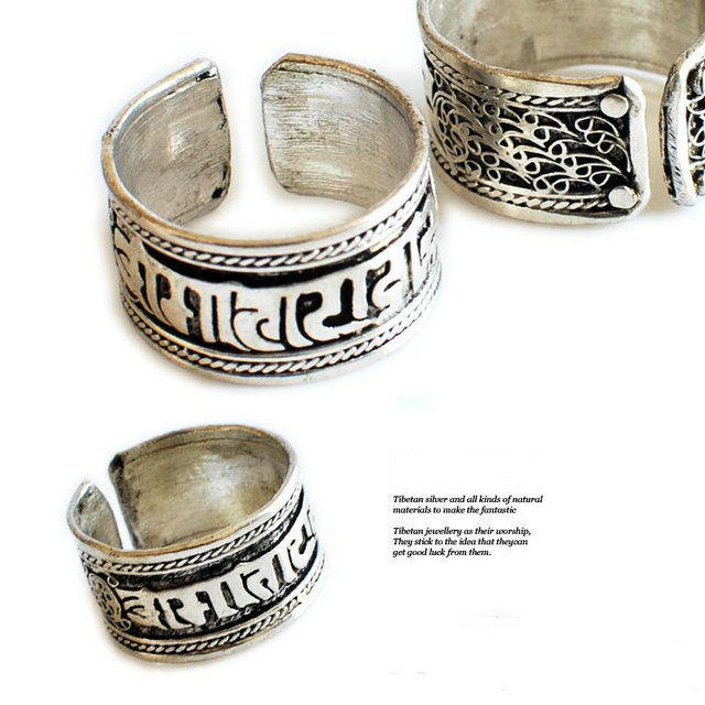 R116 Tibetan Silver Carved Buddhist amulets Ring,six words mantras,man`s open ring,Best offer(China (Mainland))