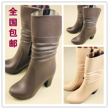 Faux leather women’s fashion high-heeled boots knee-high boots women’s water shoes rain shoes