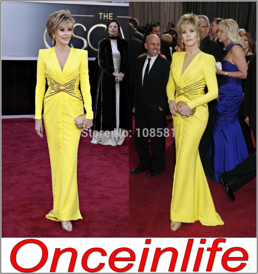 ... Dress Wear In Oscar Night With Long Sleeves Red Carpet Celebrity Dress
