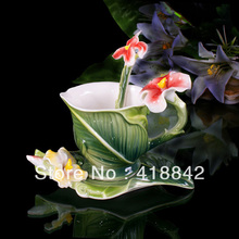 3PCS Canna porcelain Coffee Set Cup/Saucer/Spoon