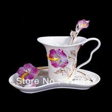 Violet Hibiscus Flower Coffee Tea Set 1Cup 1Saucer 1Spoon