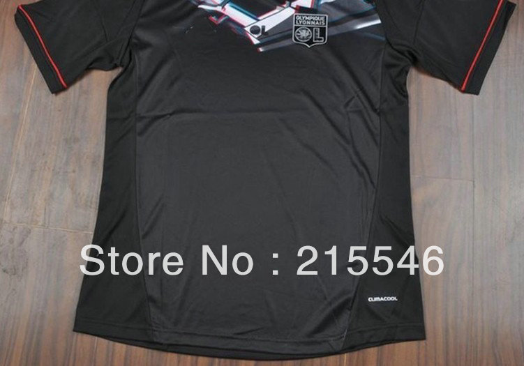 lyon soccer jersey, 12/13 best thai quality lyon away black soccer football jersey, size:S/M/L/XL Free shipping(China (Mainland))