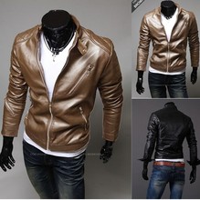 Free shipping  New products Mens Fashion slim leather coats mens stand collar leisure jackets
