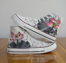 Hot-selling ink hand-painted shoes canvas shoes high lacing shoes women’s shoes