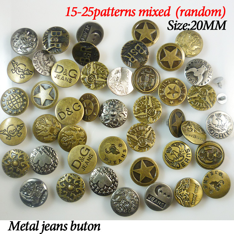 50PCS 20MM MIXED metal shank jeans buttons jean button clothing for sewing craft JMB-023