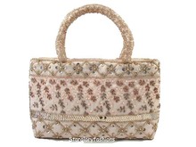 FREE S H Champagne Pink Beaded Embroidered Design Purse Handbag Tote