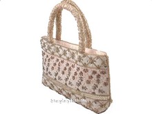 FREE S H Champagne Pink Beaded Embroidered Design Purse Handbag Tote