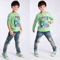 New Style Kids Long Sleeve Tops for Boys Wear O-Neck Cartoon T-Shirt, Free Shipping K0372