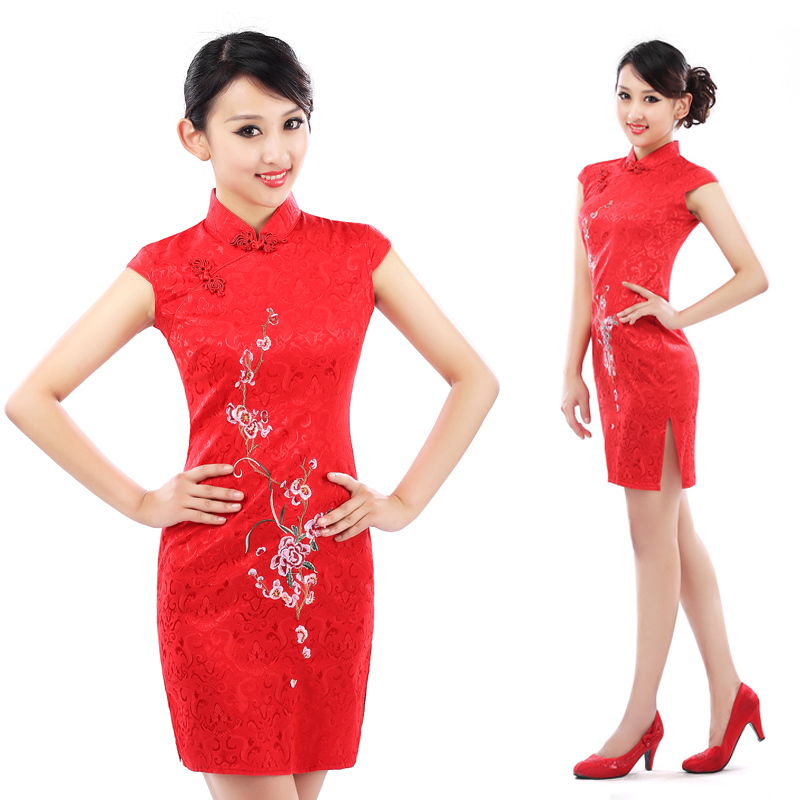Winter 2012 traditional chinese style cheongsam red design short cheongsam dress fashion improved cheongsam bride dress(China (Mainland))