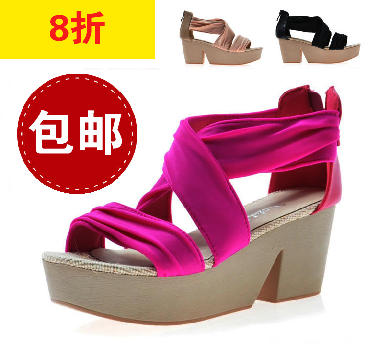 2012 spring and summer female shoes fashion cutout cross straps zipper chiffon wedges platform sandals p483