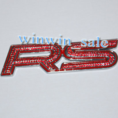 Freeshipping Car Emblem Badge 3D RS Racing Sticker Red Artifical Diamond 3M Sticker car decor(China (Mainland))