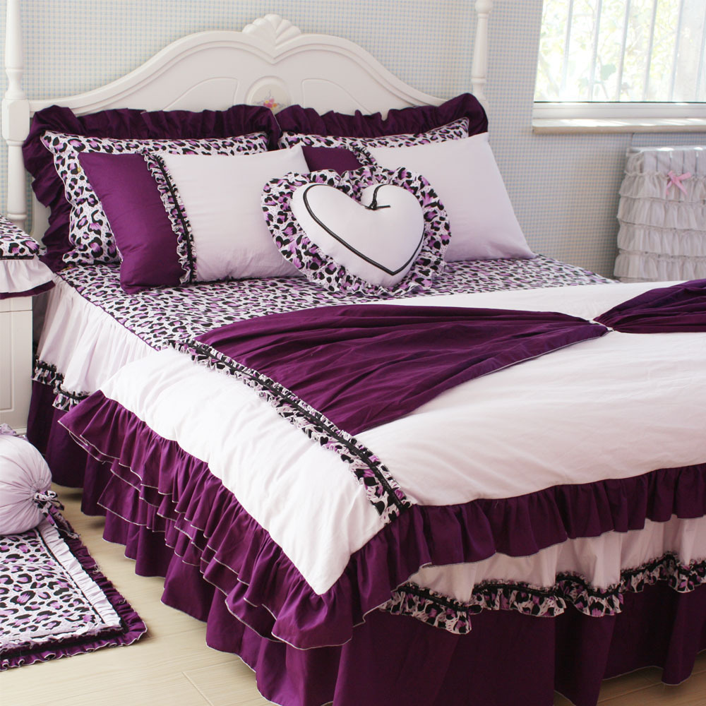 Free Shipping romantic purple princess ruffle bedding sets,unique ...