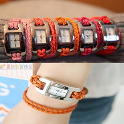 Min.order is $10 (mix order) Free Shipping Hand-knitted leather cord watchband quartz watches,Multicolor braided watch(China (Mainland))