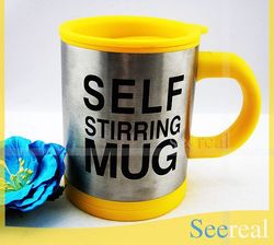 Self Stirring Mug Automatic Coffee Mixing Cup Stainless Steel Self Stirring Electic Coffee Mug 350ml Double Insulated DHL Free(China (Mainland))