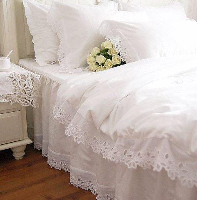 the white lace ruffle bedding sets,fine embroidered satin duvet cover ...