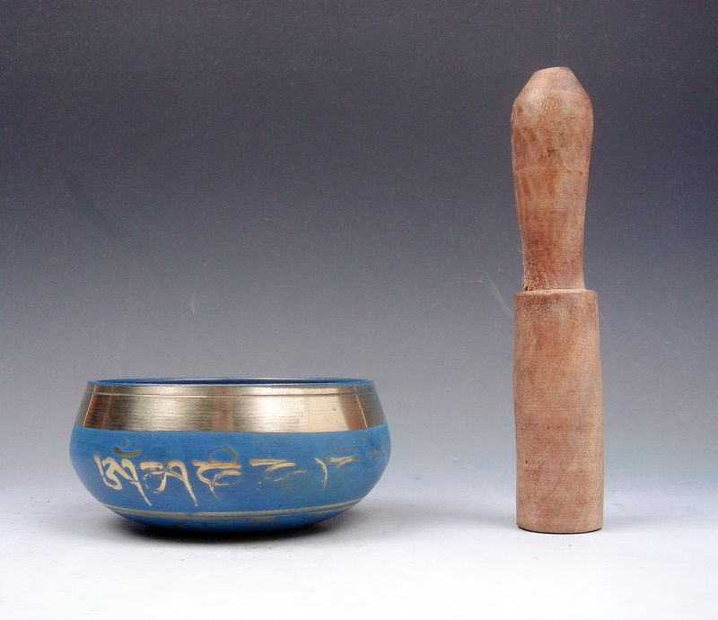Tibetan Brass Gold Gilt Unique Chakra Singing Bowl Meditation Gongs BLUE #AM1(China (Mainland))