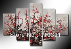 Free shipping home decoration Worldwide ,Musuem Quality Modern Flower Oil Painting On Canvas ,Pulm Tree Hotel Wall Art 5pcs/set(China (Mainland))