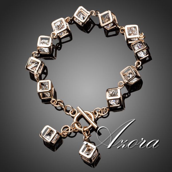 AZORA Brand Design 18K Real Gold Plated Stellux Austrian Crystal 12pcs Cube Charm Bracelet TS0023