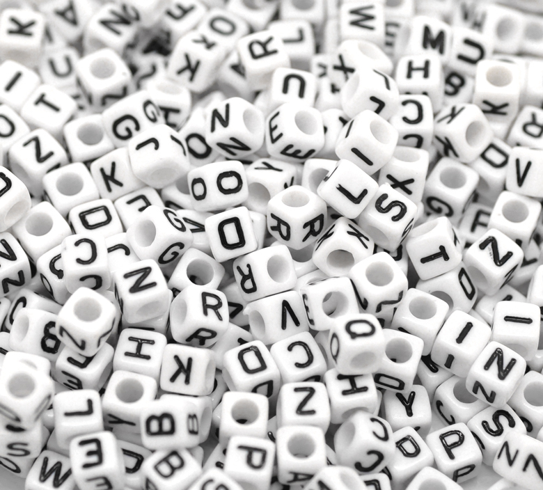 500 Mixed White Acyrlic Letter Alphabet Cube Beads 6x6mm