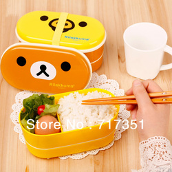 Free shipping 2 colors Relax Bear heat preservation lunch box Rilakkuma Bento with Chopsticks hot selling(China (Mainland))