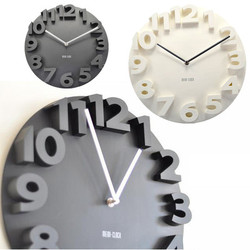 Hotsale Cute Contemporary Moulded Raised 3D Numbers Rock Wall Clock Grey & White(China (Mainland))