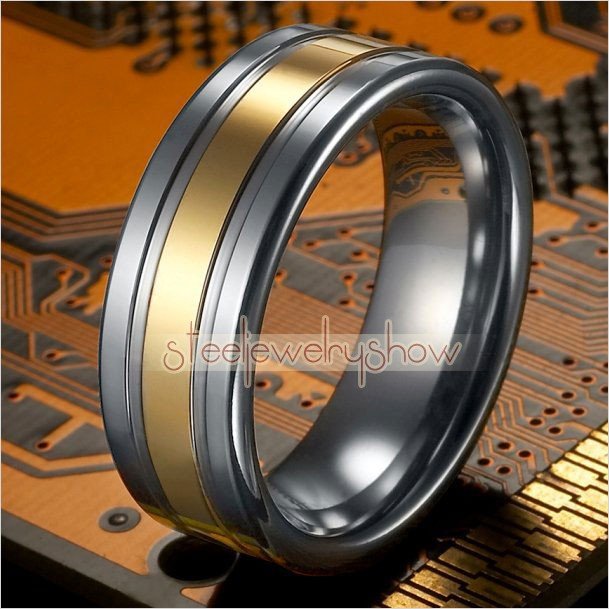 Carbon Fiber Tungsten Carbide Ring Mens Wedding Band