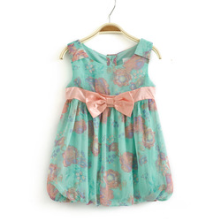 Free Shipping! 2013 Summer Flower Children's Dresses Girl Child Chiffon Dress, Kid's Sweet Green One-Piece Dress, Good Quality(China (Mainland))