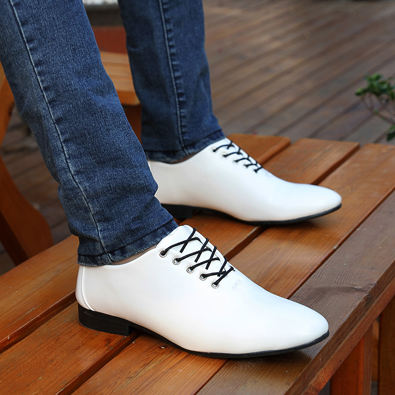 Free shipping 1pair promotion price Commercial men's white pointed toe leather low male leather british style casual shoes(China (Mainland))