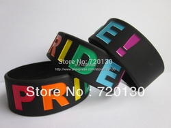 Rainbow Pride Merchandise Wristand Bracelet Proud Colorful Wrist Arm Band,1" silicone band,50pcs/lot,free shipping(China (Mainland))