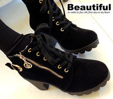 2013 Spring British Retro Style High-heeled Platform Pumps, Women Pure Color Side Zipper High Heel Platform Boots,Free Shipping