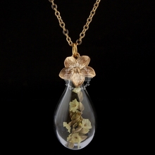 22inch vintage matte gold ochid charm dry lovers’ flower drop glass vial wish bottle pendant necklace gift jewelry 6320018