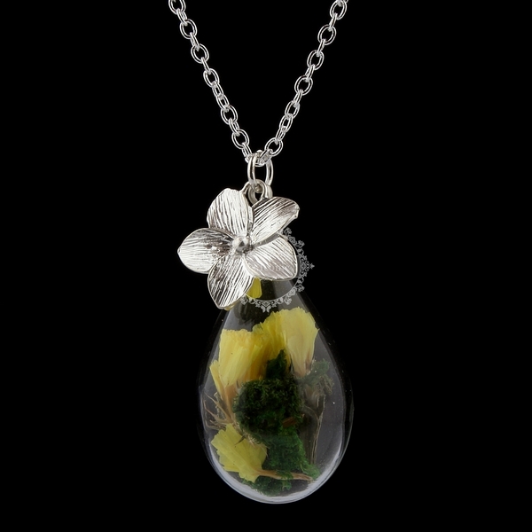 22inch vintage matte silver yellow forget me not dry flower orchid charm drop glass vial bottle