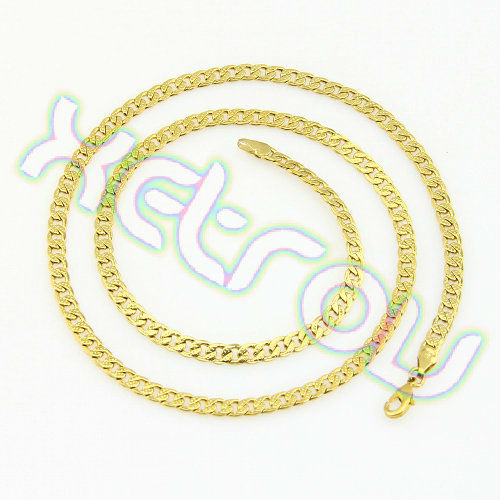 New Fashion Jewelry MENS 5.5mm 49.5cm Flat Curb Chain 18K Yellow Gold ...