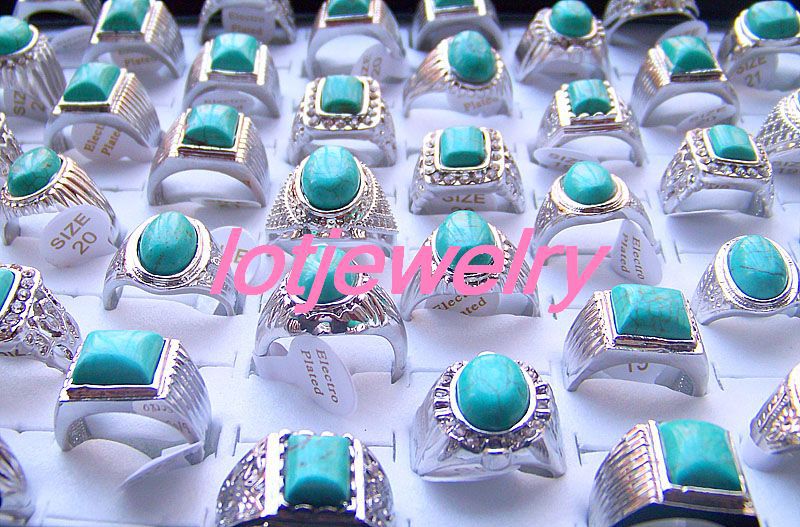 wholesale 50pcs COOL turquoise MEN'S rhinestone rings(China (Mainland))