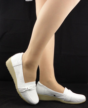 White genuine leather nurse shoes leather comfortable soft leather shoes slip-resistant outsole work cow muscle shoes size34-41