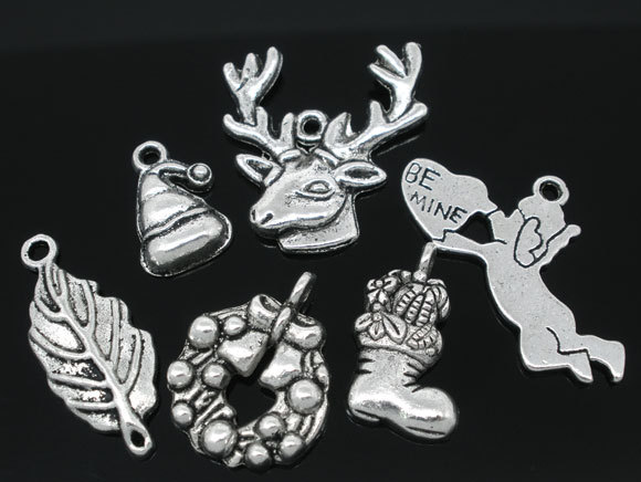 Fashion Popular 150 PCs Mixed Deer Head Cupid Christmas Series Silver Tone Charms Pendants Fashion Jewelry