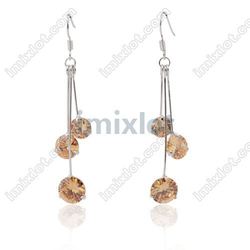 Free Shipping Top Quality Silver Plated Jewellery Fashion Champagne Color Zircon Round Drop Earring +gift box[CRR53D*1](China (Mainland))