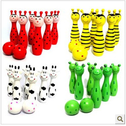 Cute Wooden Animal Style Bowling Toy 4 Design Bowling Balls Game Baby Intellectual Toys Children 1Lot Free Shipping(China (Mainland))