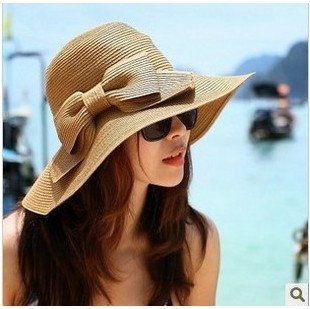 New Fashion Women's Foldable Wide Brim Floppy Summer Beach Straw Hat Sweet Butterfly Cap Free Shipping