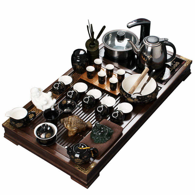 Ceramic tea set induction tea tray wood kung fu tea set yixing teapot