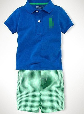 Estilo fallow boy traje: polo azul de primavera shirt+green comprueba los pantalones cortos desee cintur&oacute;n/de verano deporte estilo
