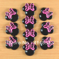 Lot 50pcs Black Minnie Mouse Zebra Hot Pink Resin Cabochons Flatbacks Flat Back Girl Hair Bow Center Crafts Embellishments #zmn1