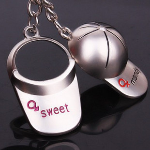 Creative couple key ring cute sweet Baseball hat jewelry Lover's keychains,key chain gift to friend(China (Mainland))