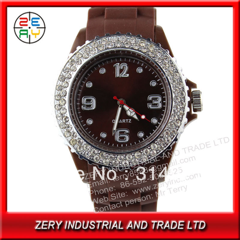 2013 New Product Fashion Exquisite Silicone lady watch, promotion watch with Crystal Rhinestones For Lady R14(China (Mainland))