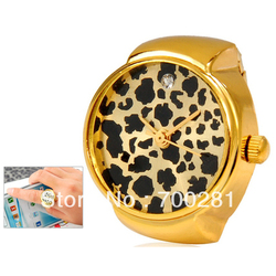 Freeshipping+luxury Ladies brand Leopard Print Quartz Movement Analog Women's Finger Ring Watch with 18K Plated Alloy Strap(China (Mainland))